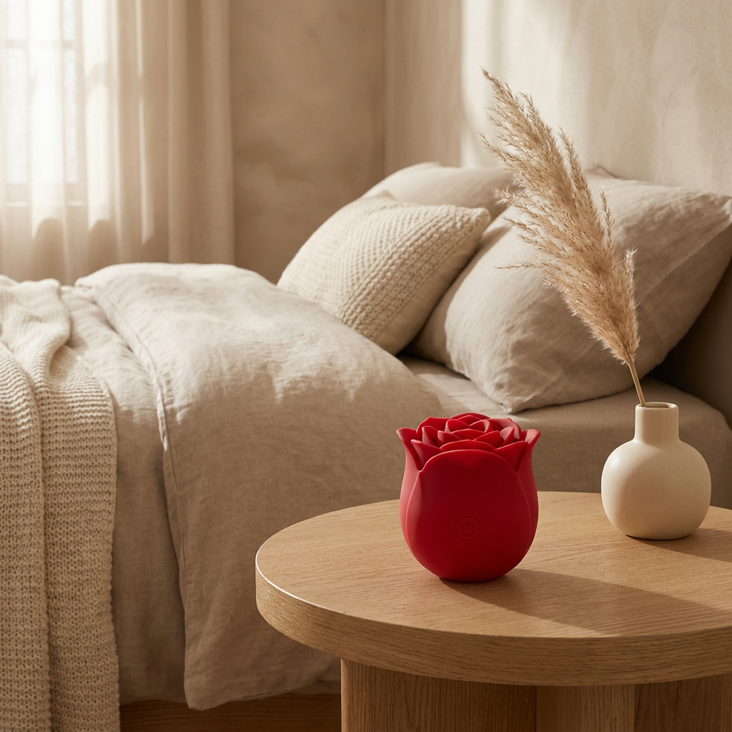 Vibromasseur minimaliste présenté comme un objet design